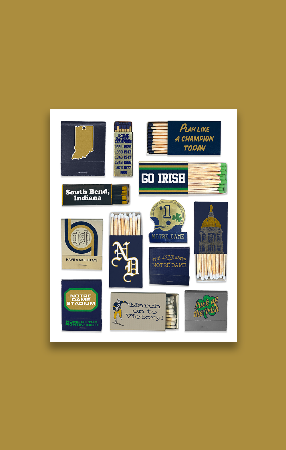 University of Notre Dame Matchbox Collage - Vintage Irish Print